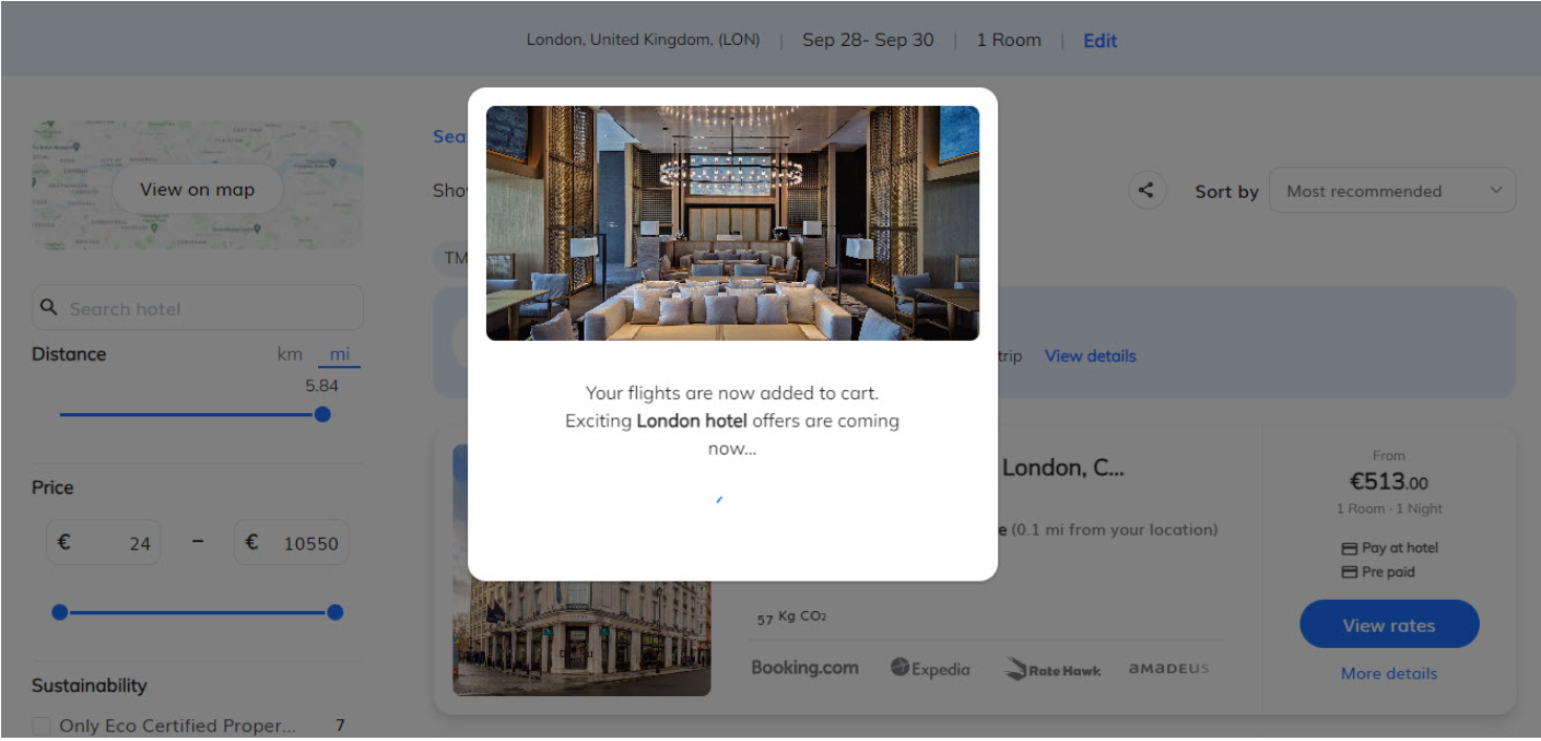 hotel and flight search added to cart screenshot-Atriis (new)