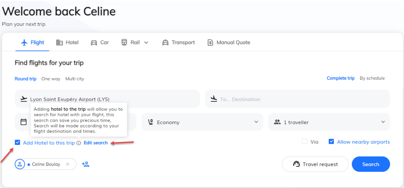 Flight and hotel search screenshot -Atriis (new)